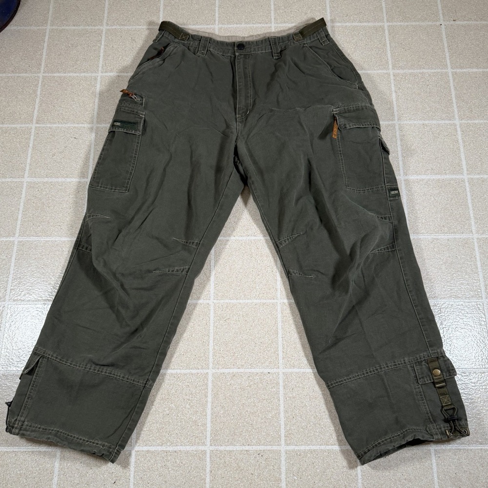 Nesi AG Cargo Pants XL Green Tan Paratrooper Vintage Y2K Parachute Baggy Rave